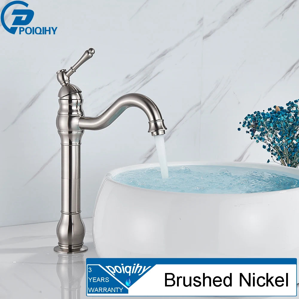 Antique Brass Basin Vessel Sink Faucet Deck Mounted One Hole Cold Hot Water Cold Hot Mixer Tap Bathroom Faucet 1 Hole