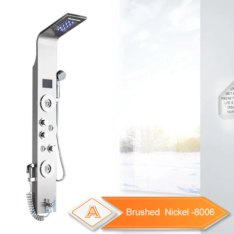 LED Light Bathroom Shower Panel Intelligent LCD Shower Column System with 6 Modes Rain Waterfall Massage Jet