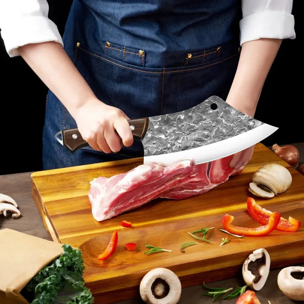 7Inch Hand Forged Blade Kitchen Butcher Knife Stainless Steel Sharp Knife for Chicken and Beef