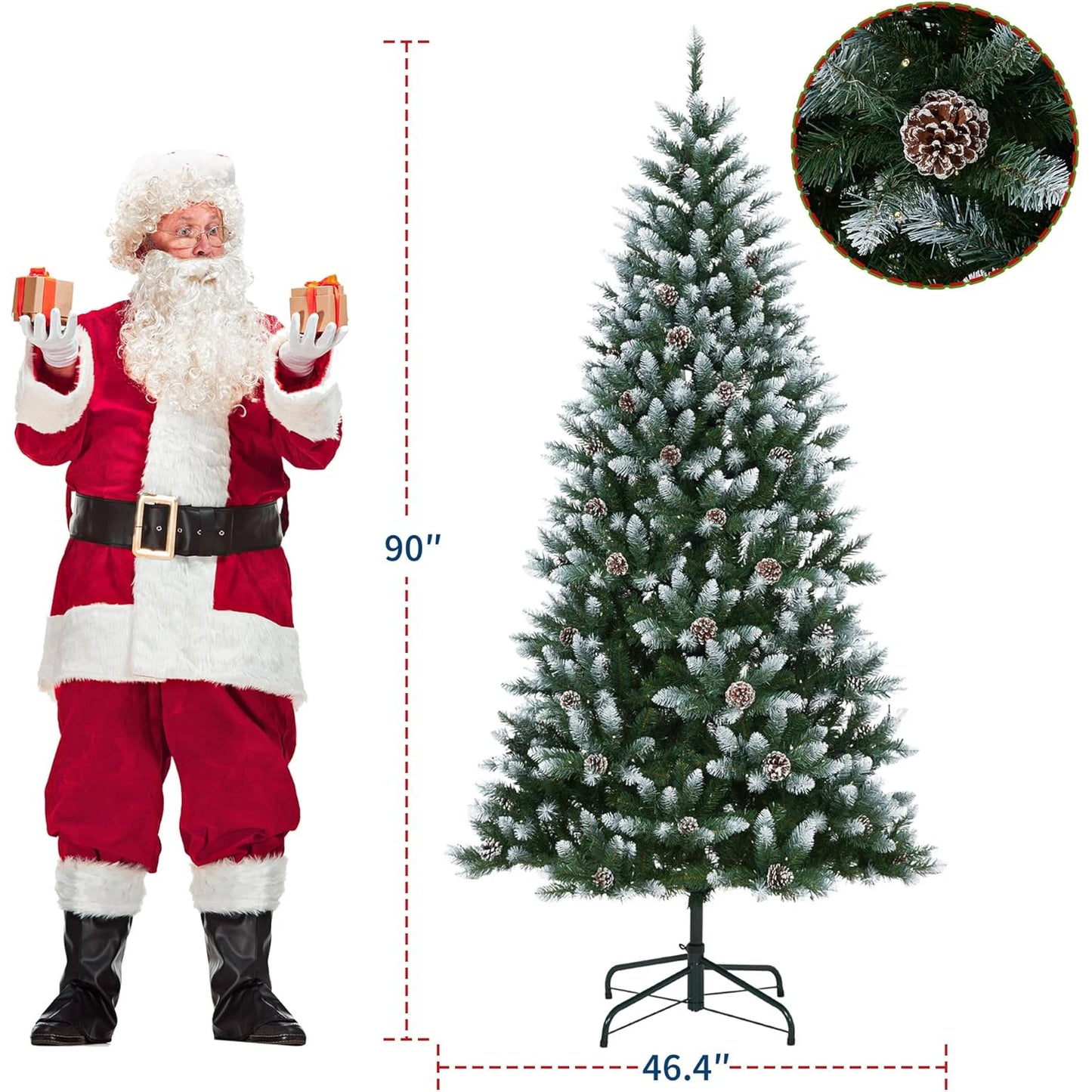 Pre-Decorated Artificial Christmas Tree Prelit 4.5FT/6FT/7.5FT/9FT Partially Flocked Design Xmas Tree with LED Lights For Home