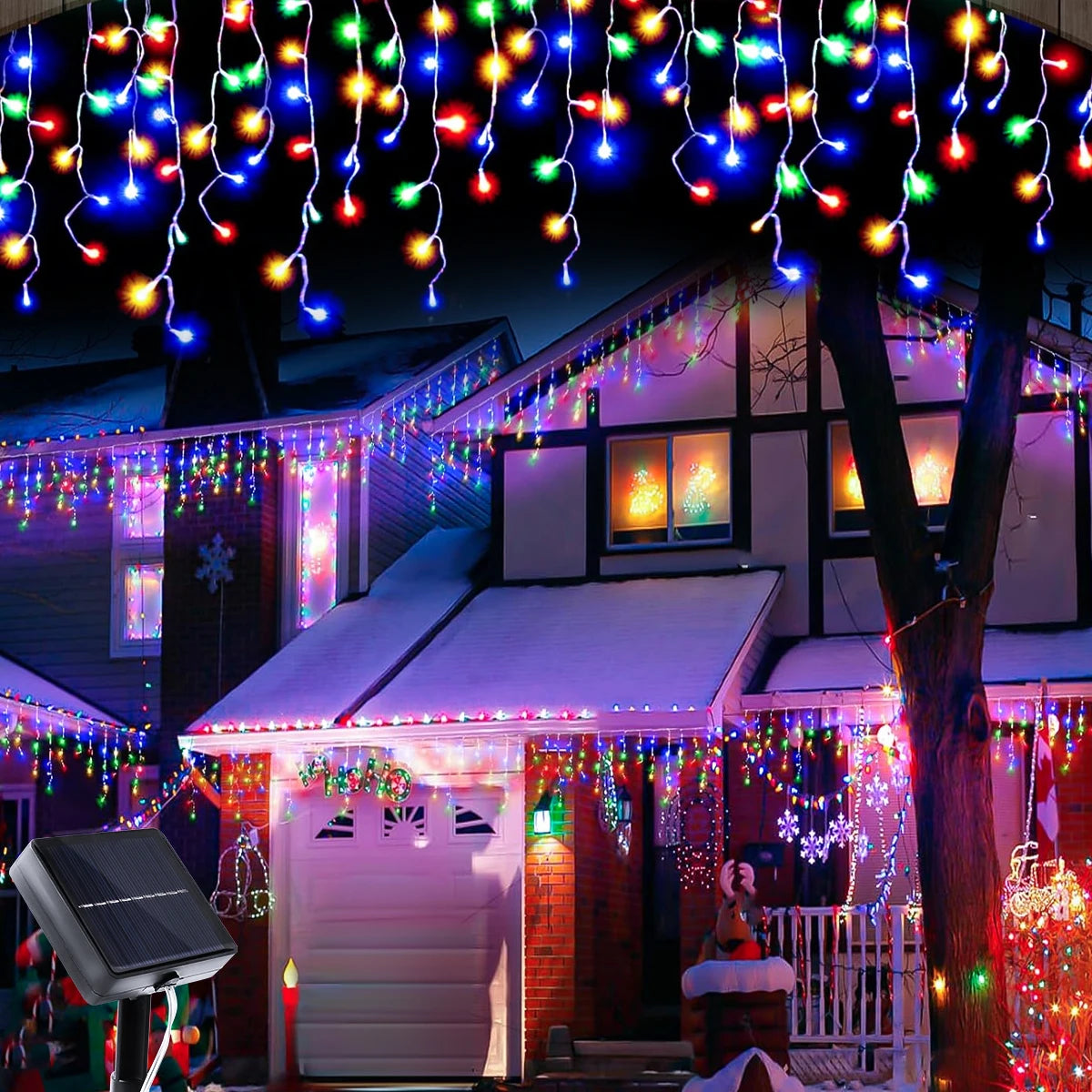 NEW Solar Christmas Icicle Lights 162/96 LED 8 Modes Waterproof Curtain String Lights for Outdoor Garden Room Holiday Lighting