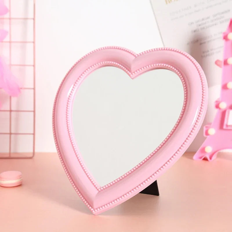 Heart-shaped Mirror Bedroom Table-top Makeup Mirror Home Dual-purpose Wall-mounted Dressing Mirror Cute Heart-shaped Pose Prop