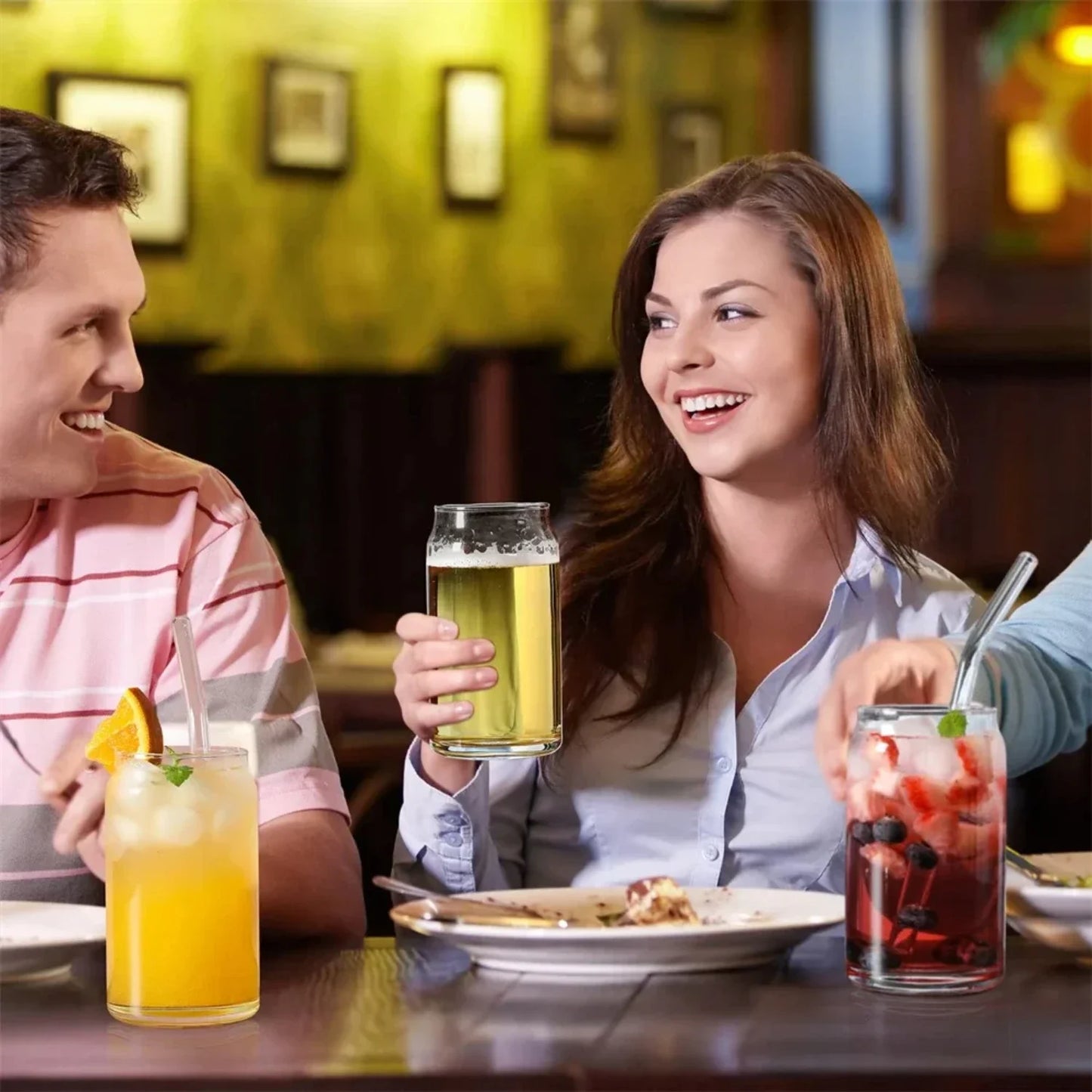 350ml/550ml Glass Cup With Lid and Straw Transparent Bubble Tea Cup Juice Glass