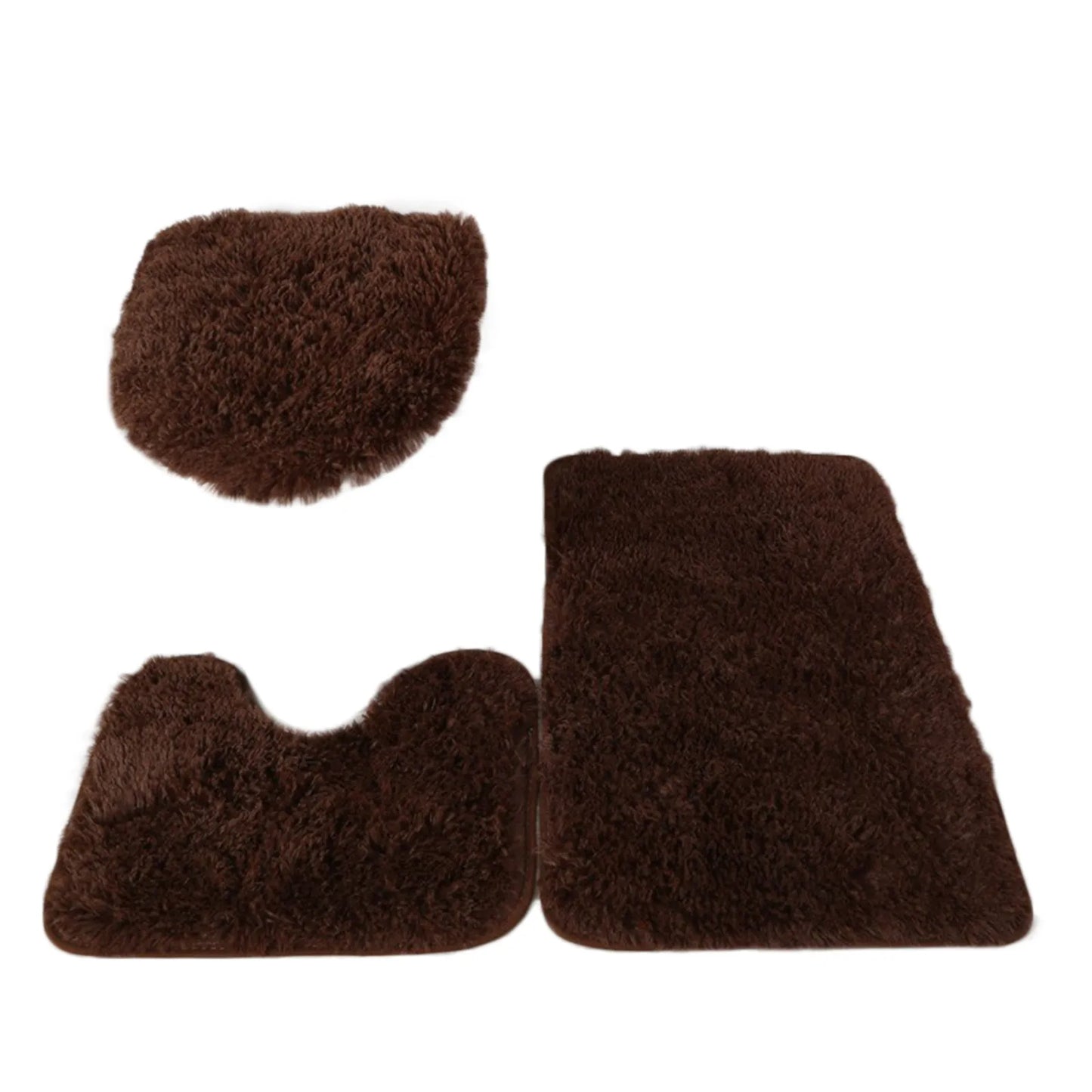 3pc Bathroom Set Rug Mat Toilet Lid Cover Plain Solid Color Bathmats Rugs Kit Non-Slip Fluffy