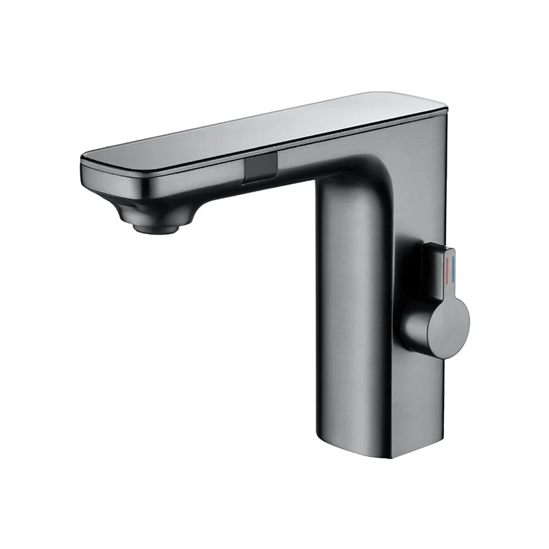 Luxury Silver Gray Smart LCD Daul Sensor Bathroom Basin Faucet Zinc Alloy Deck Mount