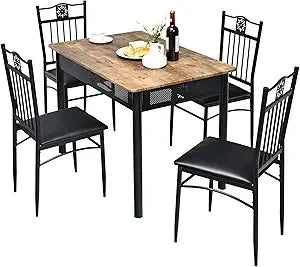 Dining Table Set FR 4, Kitchen Table and Chairs Set with Metal Frame & Padded Seat, Dining Table and Chairs Set of 4 for Dining