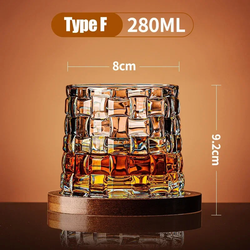 Tumbler Whiskey Glass with Base Crystal Whiskey Glasses Rotating Spinning Wine Brandy Glass Cup Drinkware