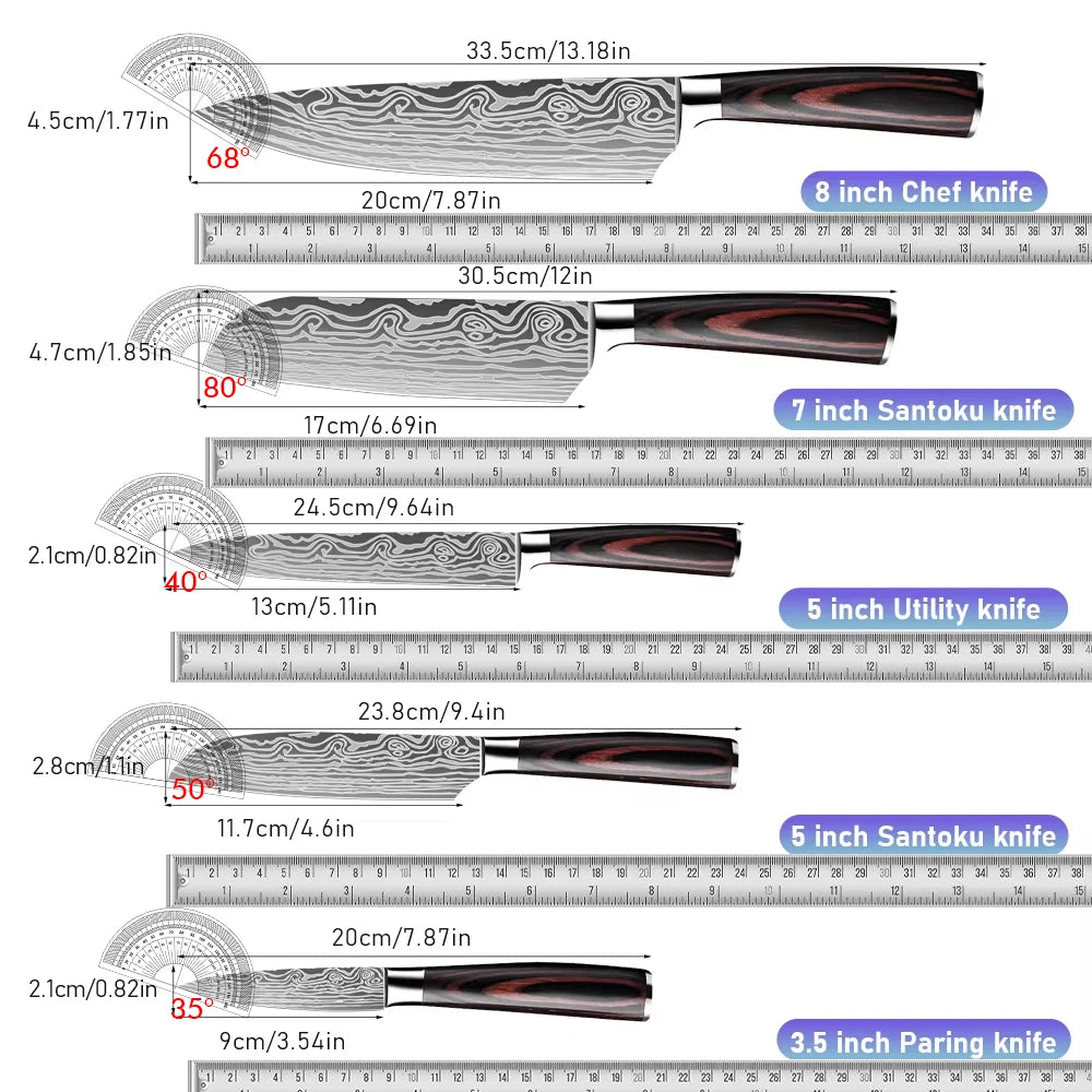 Professional 5Pcs Kitchen Chef Knife Set with Sharp High Carbon Stainless Steel Forged Blade