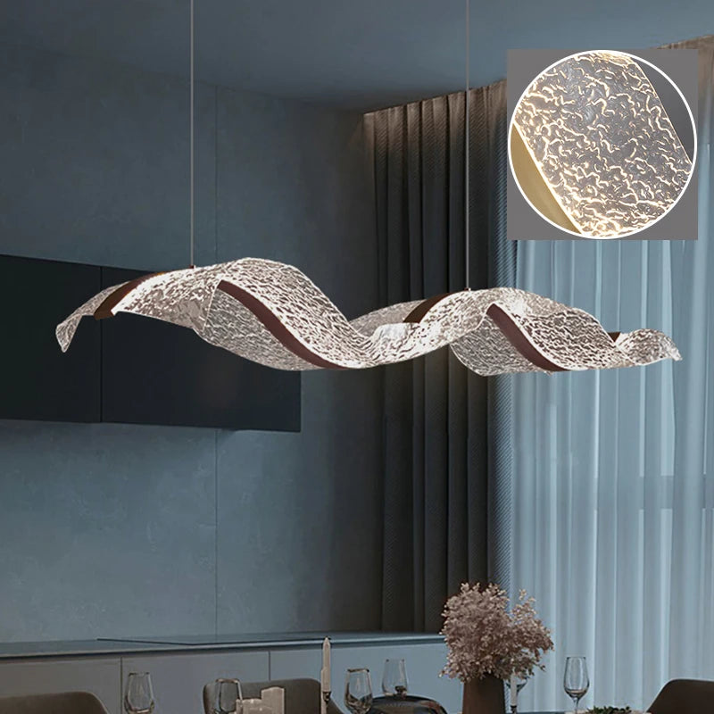 Nordic Creative Led Chandelier Design Long Wave Pendant Lights Restaurant Bar Lamp Dining Room Home Decor Hanging Light Fixture