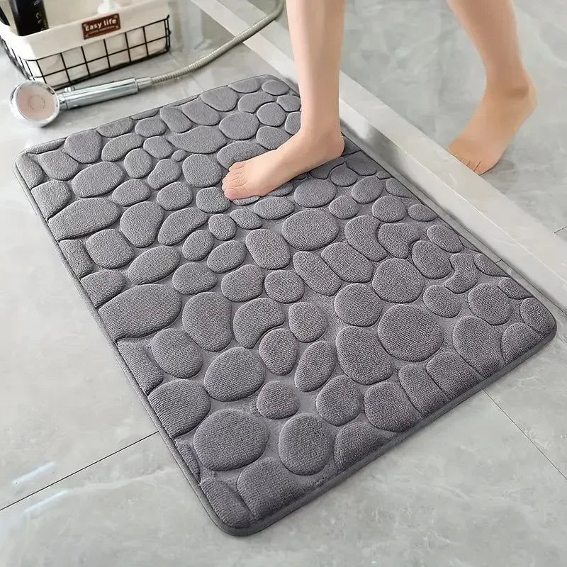 3D Non Slip Bathroom Mat Cobblestone Embossed Bath Mats Absorbent Doormat Carpet