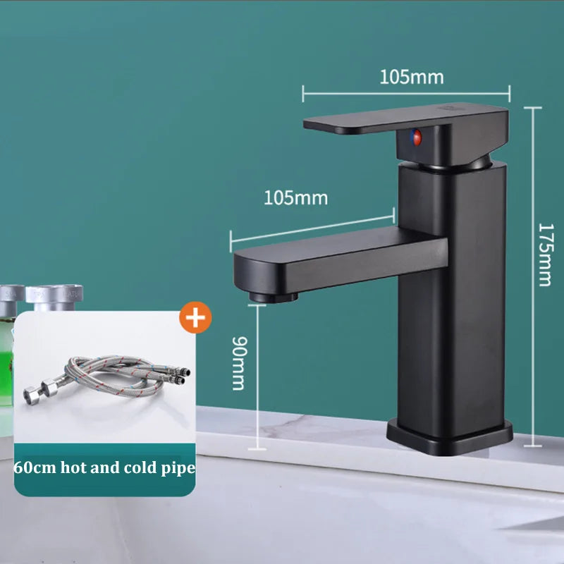 Black Stainless Steel Square Hot and Cold Dual-use Basin Faucet Home Kitchen Bathroom Cabinet Faucet