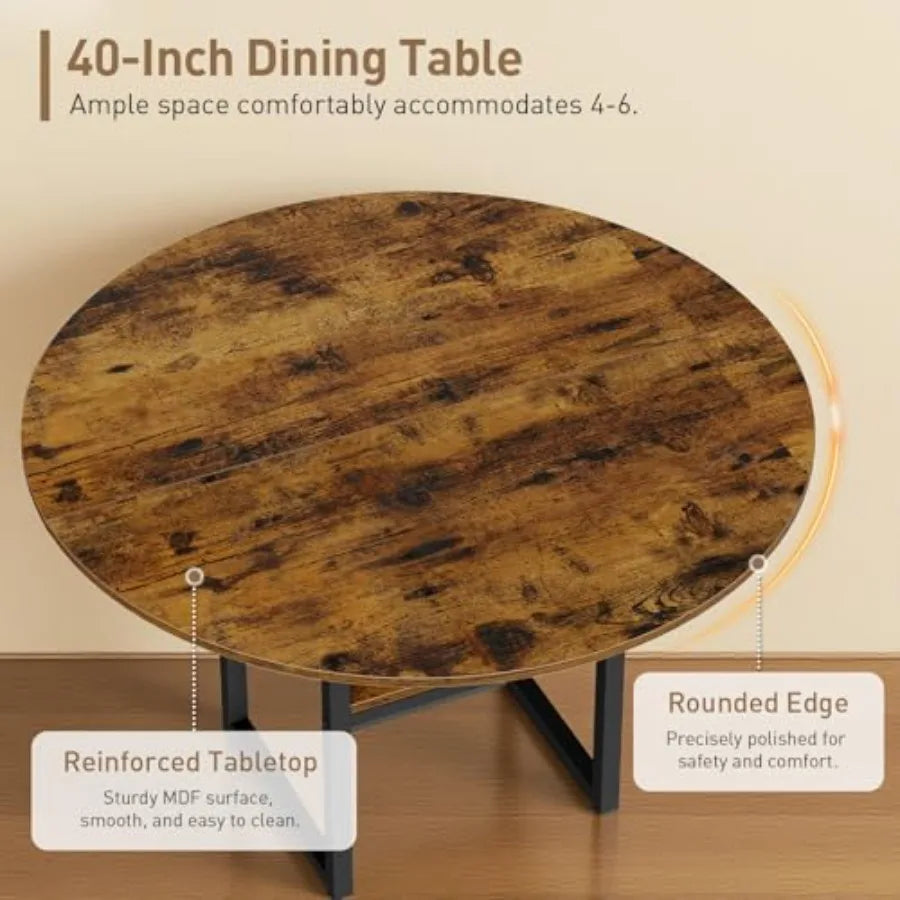 Round Dining Table Set for 4 Circle Kitchen Table and 4 Chairs 5 Piece Dining Table Set with Wooden Tabletop and Widen Seat Spa