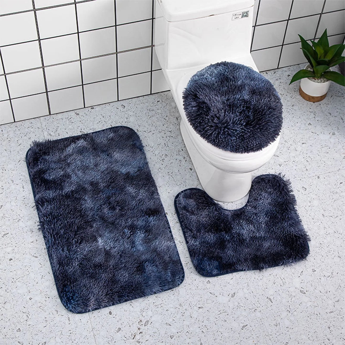 Solid Color 3 Piece Bathroom Rug Set Bath Rug, Contour Mat, & Lid Cover Non-Slip with Rubber Backing s