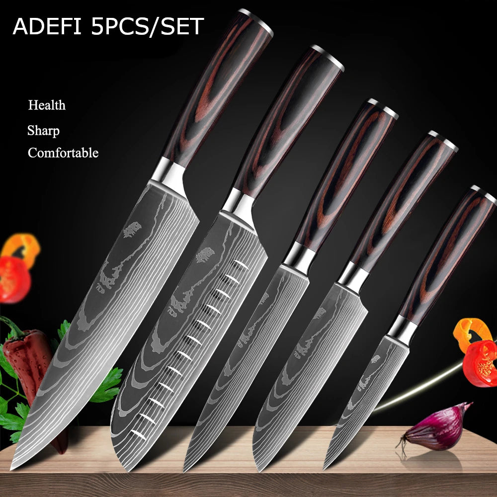 1-10Pcs Chef Knife For kitchen Set Japanese Sharp Cleaver Slicing Utility Knife Cooking Tools