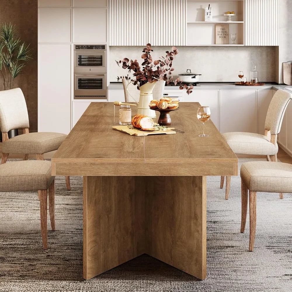 63-Inch Dining Table for 4-6, Farmhouse Kitchen Table with Heavy Duty Pedestal, Rectangular Wooden Dinner Furniture