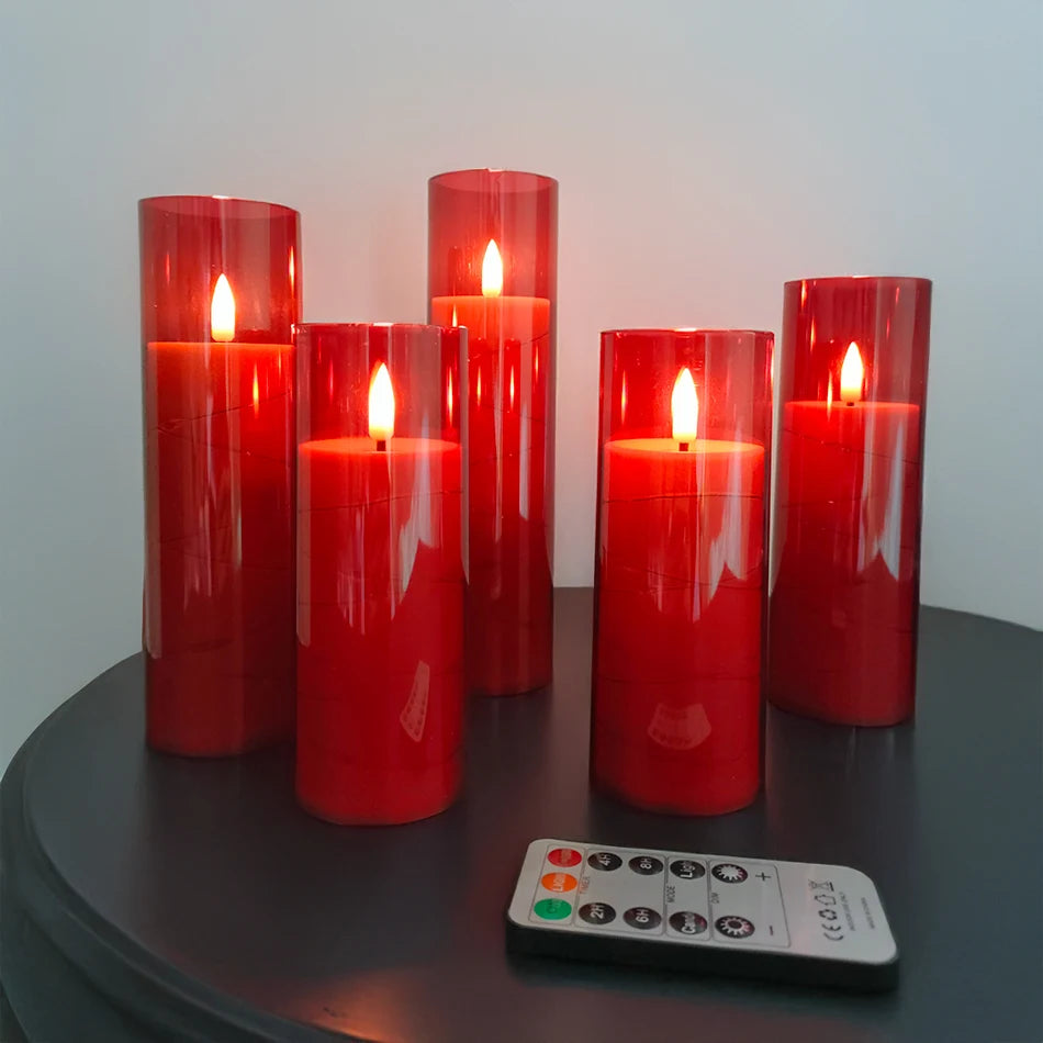 Flameless LED Candles Light,Electronic String Red Candle,Home Festival, Halloween Party Decoration,Wedding Candles, 5pcs/set
