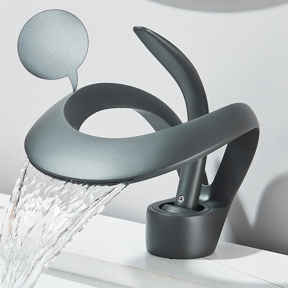 Solid Brass Waterfall Basin Faucet Single Handle Hot Cold Water Mixer Tap For Bathroom Sink