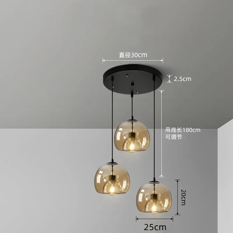 Nordic Glass Pendant Light for Kitchen Island Chandelier Smoke Gray Hanging Lamp for Living Room Dining Room