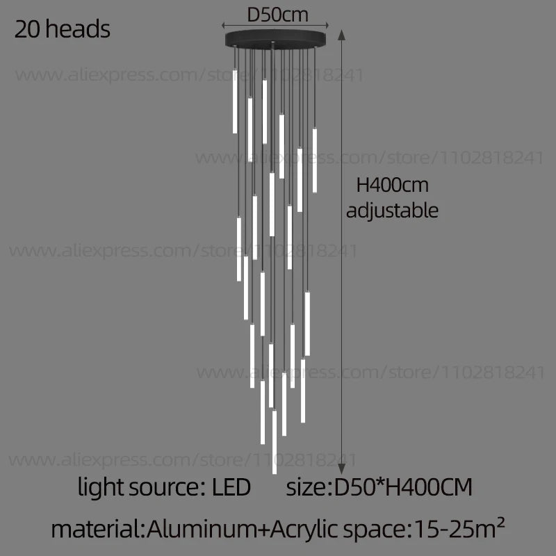 Minimalist Chandelier LED Stair Strip Lamp Duplex Building Interior Lighting Lamps Modern Dining Table Living Room Pendant light