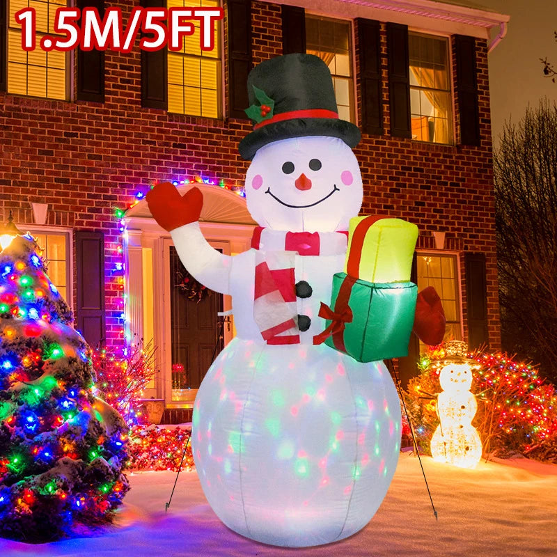 1pc Christmas Decoration Inflatable Toy Gift Snowman Penguin Built-in LED Lights Indoor Outdoor New Year Party DIY Garden Decor