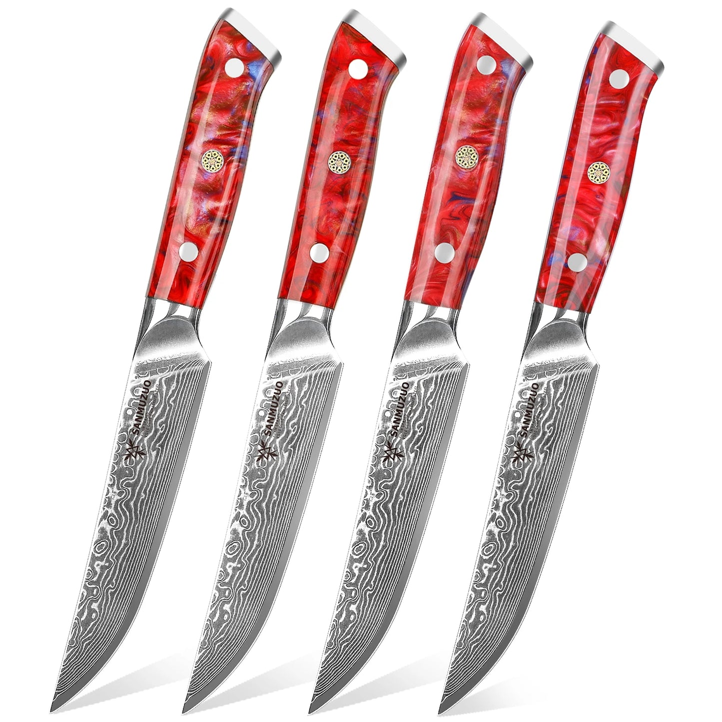 SANMUZUO 4PCS Steak Knifes - 5 Inch Knife Damascus Steel Kitchen Knifes - Resin Handle