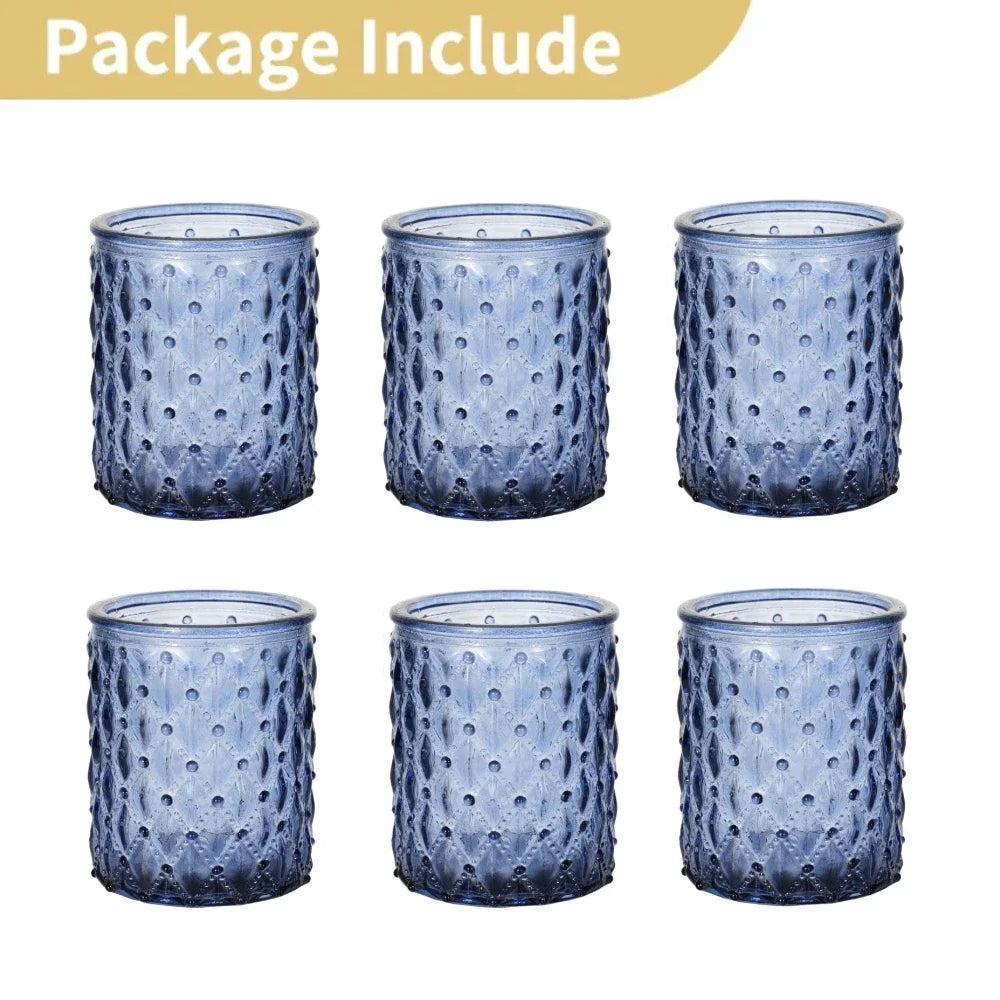 6/12Pcs Blue Votive Candle Holders Glass Candlestick for Party Decoration Tea Lights Candle Holders for Wedding Home Table Decor