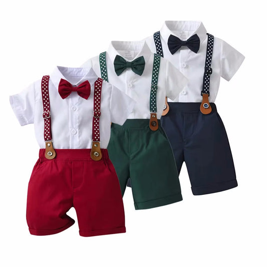 1 2 3 4 5 6 Years Boy Wedding Summer Clothes Star Print Suspender Set Kid Cotton Solid T-shirt Shorts Children Toddler Suits