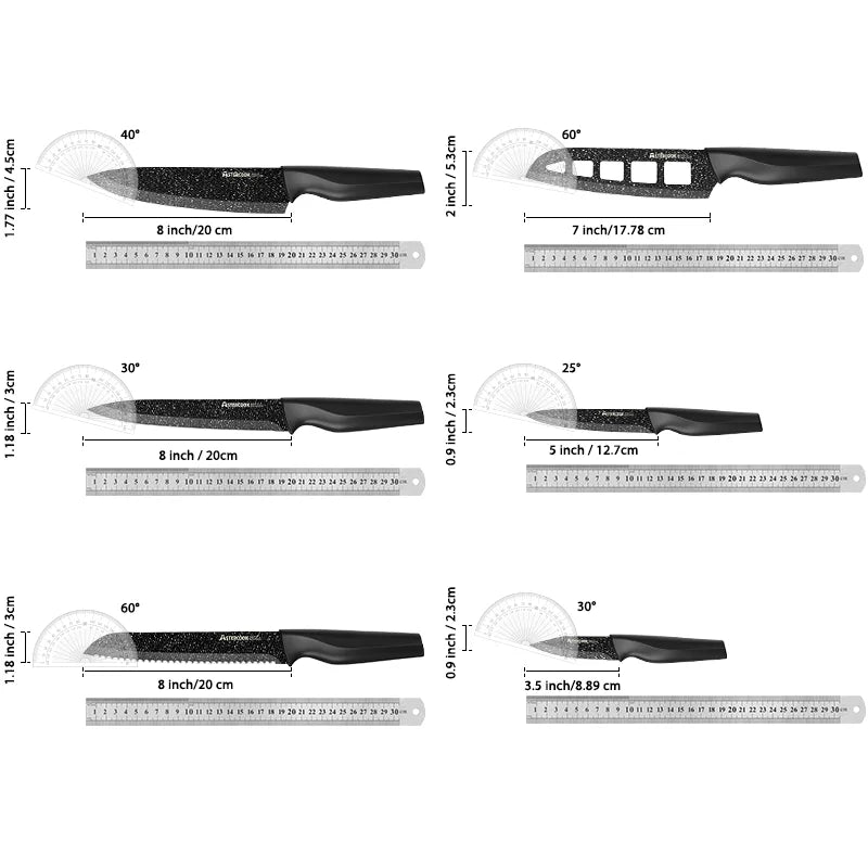 6PCS/ Astercook Knife Set, star Kitchen Knives Sets with Blade Guards, Disarbon Stainless Steel