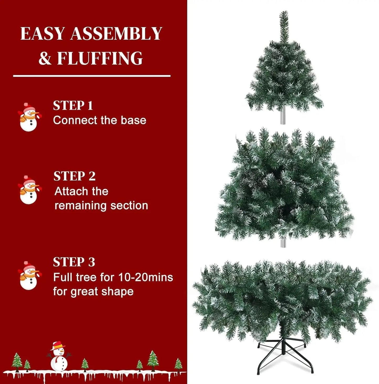 7ft Artificial Christmas Tree with Snow Flocked  Xmas Tree W/1000 Branch Tips, Foldable Metal Stand, Green & White