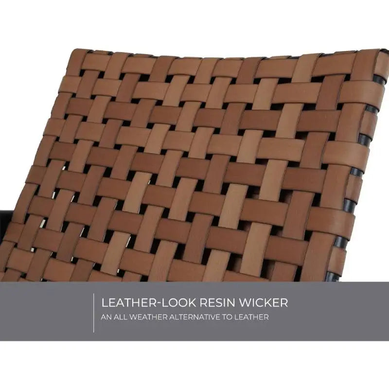 4 Pieces Outdoor Furniture Set, Leather-Look Patio Conversation Set, Vintage Brown Wicker Chairs Loveseat and 1 Coffee Table