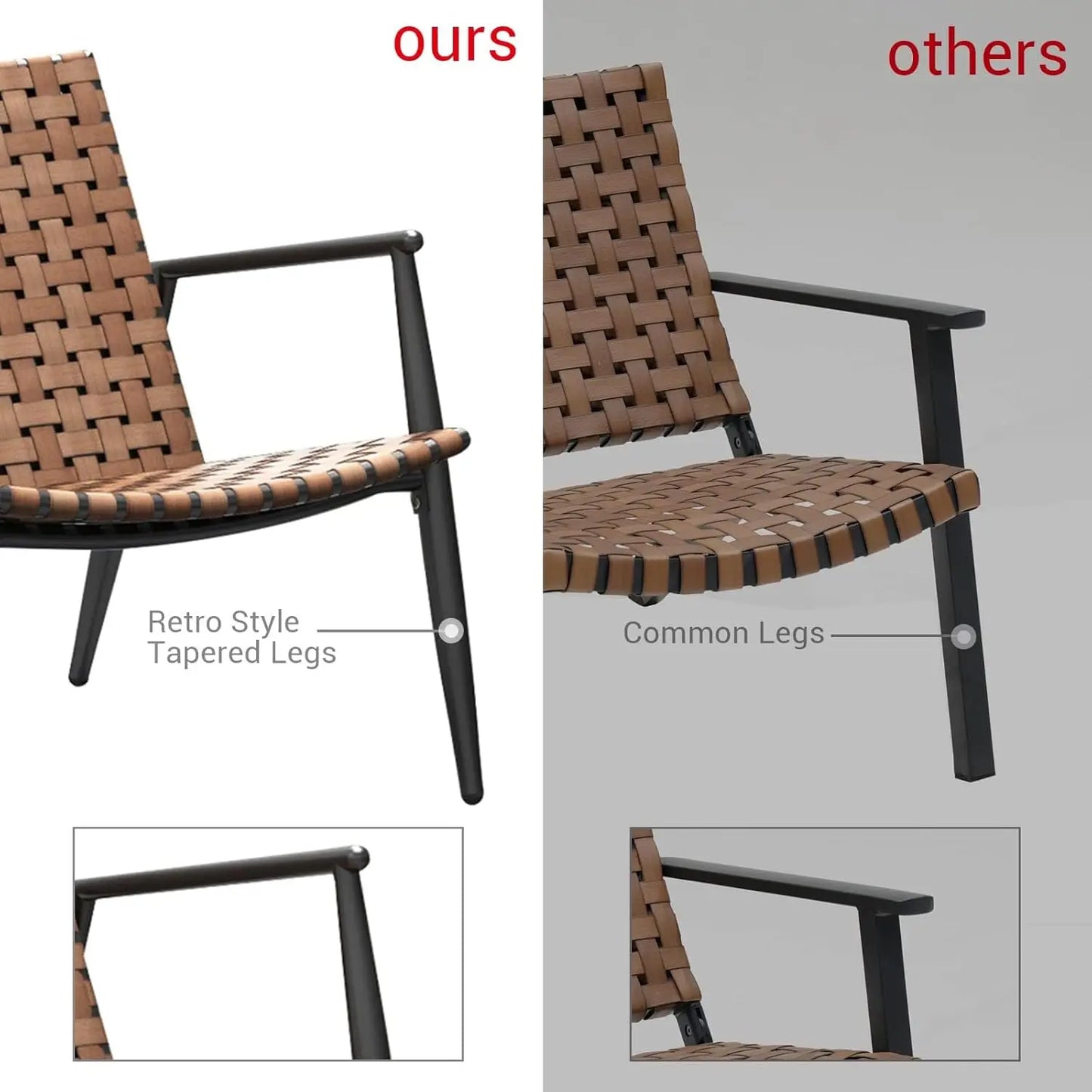 4 Pieces Outdoor Furniture Set, Leather-Look Patio Conversation Set, Vintage Brown Wicker Chairs Loveseat and 1 Coffee Table