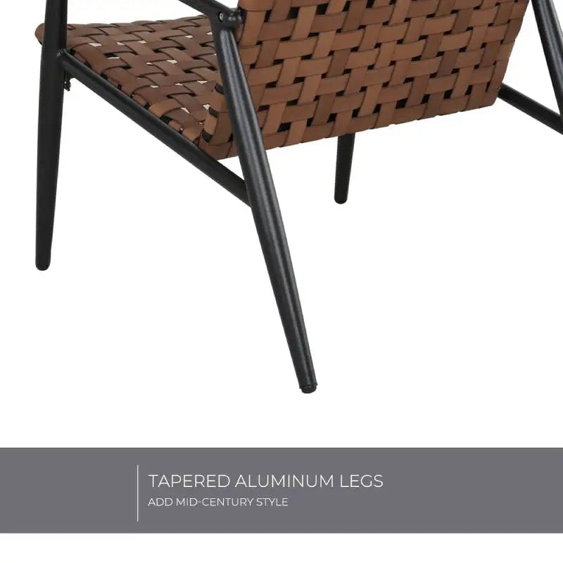 4 Pieces Outdoor Furniture Set, Leather-Look Patio Conversation Set, Vintage Brown Wicker Chairs Loveseat and 1 Coffee Table