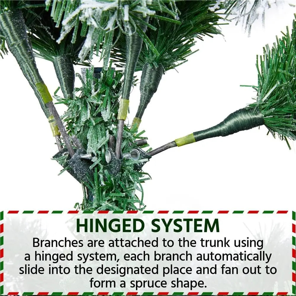 7ft Artificial Christmas Tree with Snow Flocked  Xmas Tree W/1000 Branch Tips, Foldable Metal Stand, Green & White