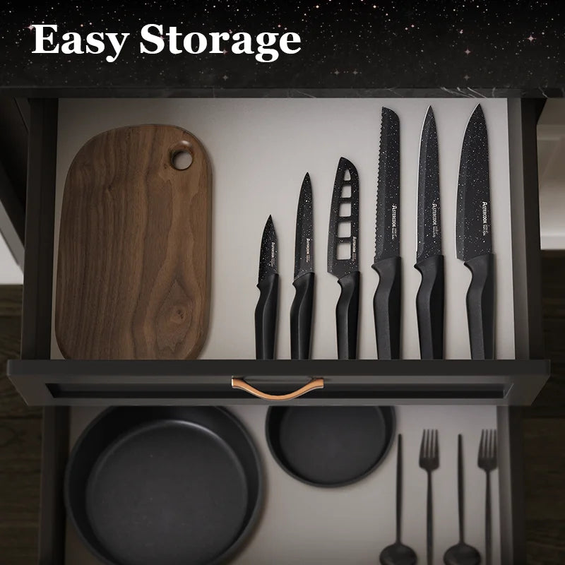 6PCS/ Astercook Knife Set, star Kitchen Knives Sets with Blade Guards, Disarbon Stainless Steel
