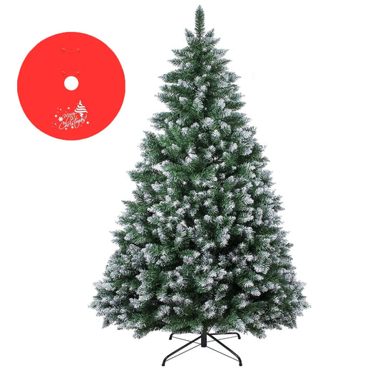 7ft Artificial Christmas Tree with Snow Flocked  Xmas Tree W/1000 Branch Tips, Foldable Metal Stand, Green & White