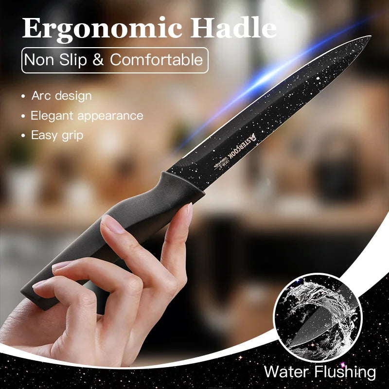 6PCS/ Astercook Knife Set, star Kitchen Knives Sets with Blade Guards, Disarbon Stainless Steel