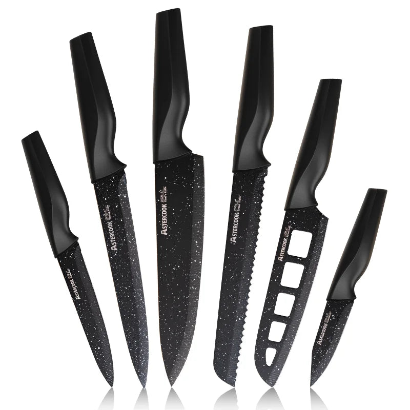 6PCS/ Astercook Knife Set, star Kitchen Knives Sets with Blade Guards, Disarbon Stainless Steel