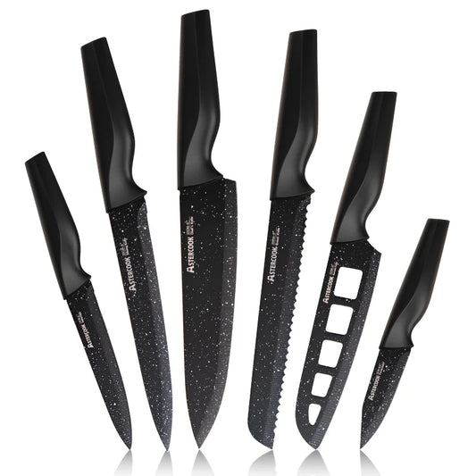 6PCS/ Astercook Knife Set, star Kitchen Knives Sets with Blade Guards, Disarbon Stainless Steel