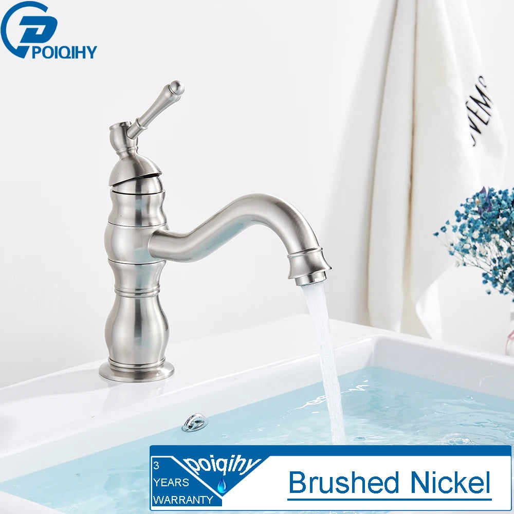 Antique Brass Basin Vessel Sink Faucet Deck Mounted One Hole Cold Hot Water Cold Hot Mixer Tap Bathroom Faucet  1 Hole