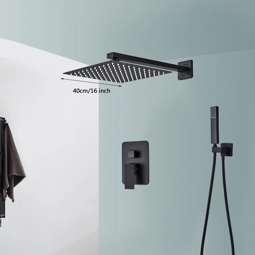 Black Shower Faucets System Bathroom Wall Mounted Rainfall Showerkit