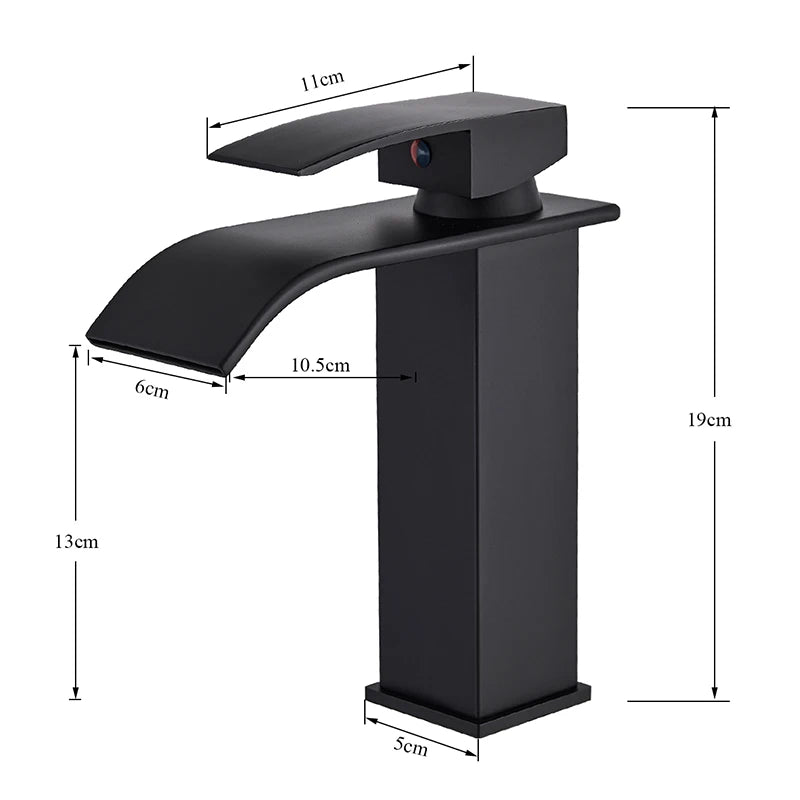 Matte Black Basin Faucet Deck Mounted Single Lever Bathroom Crane Waterfall Brass Bathroo