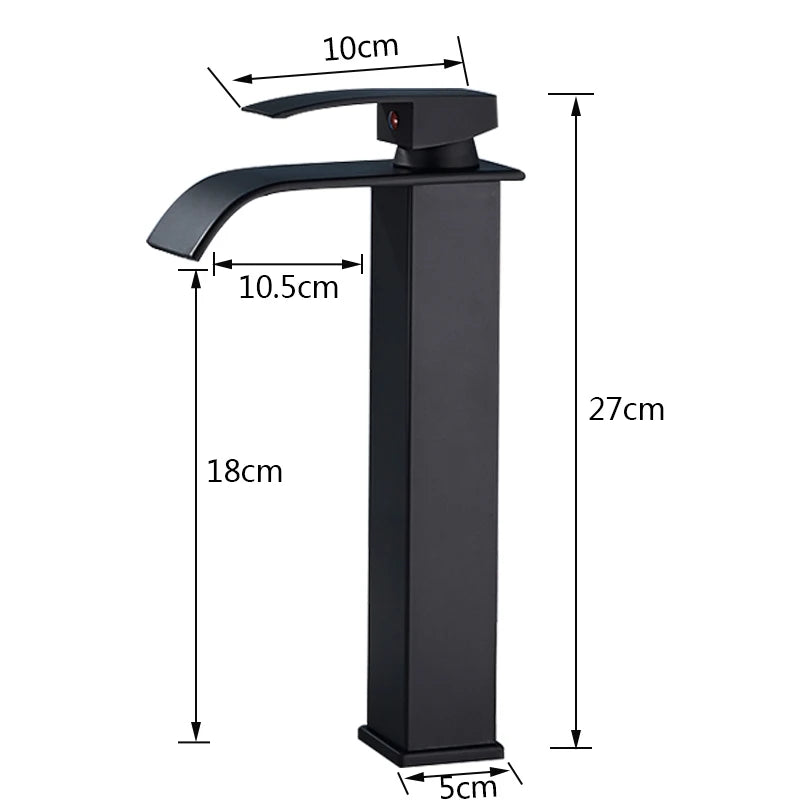 Matte Black Basin Faucet Deck Mounted Single Lever Bathroom Crane Waterfall Brass Bathroo
