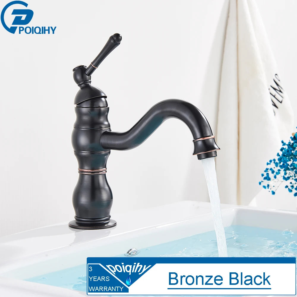 Antique Brass Basin Vessel Sink Faucet Deck Mounted One Hole Cold Hot Water Cold Hot Mixer Tap Bathroom Faucet  1 Hole