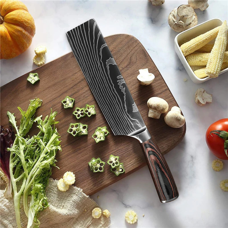 Kitchen Knives Set Laser Damascus Pattern Chef Knife Sharp Cleaver Slicing Utility Knives Tools