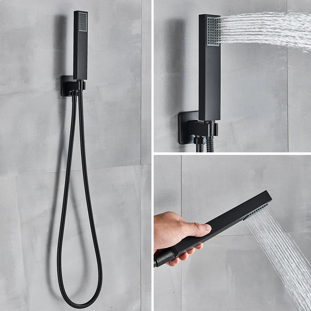 Black Shower Faucets System Bathroom Wall Mounted Rainfall Showerkit