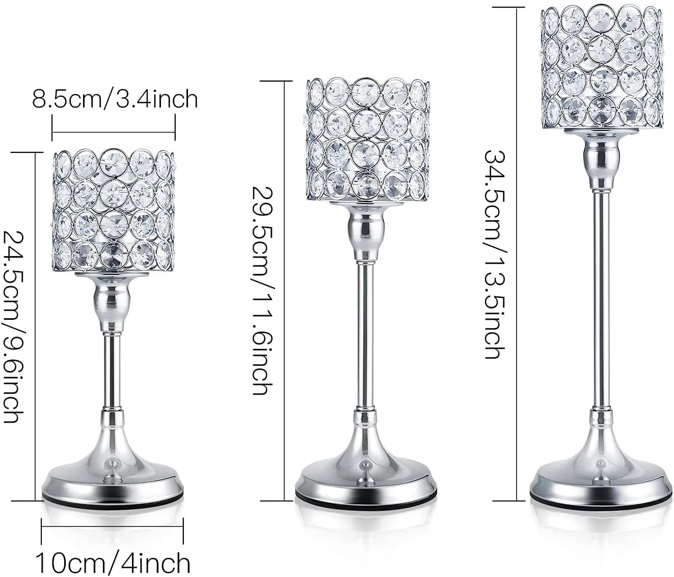 Silver Crystal Cylinder Candle Holders, Pillar Candlestick Holders for Living Room, Wedding, Dining Table, Centerpieces, 1PCS