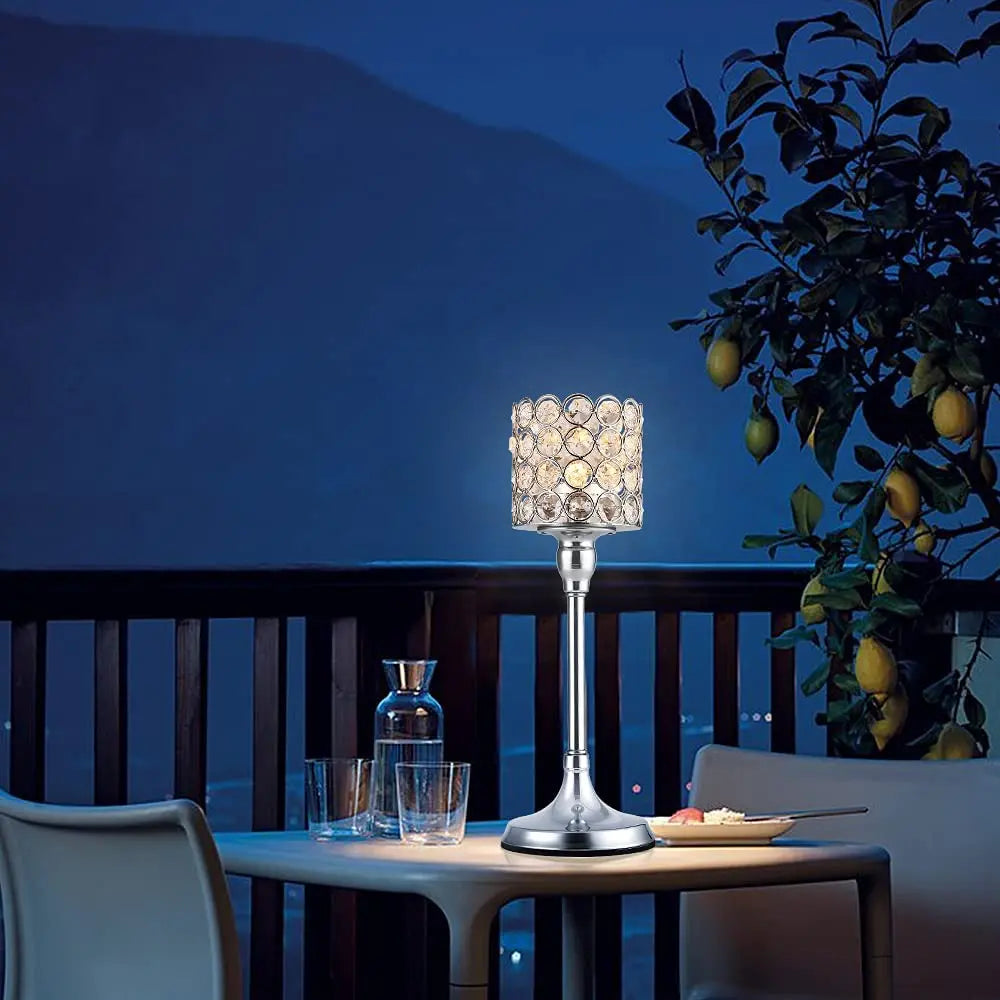 Silver Crystal Cylinder Candle Holders, Pillar Candlestick Holders for Living Room, Wedding, Dining Table, Centerpieces, 1PCS