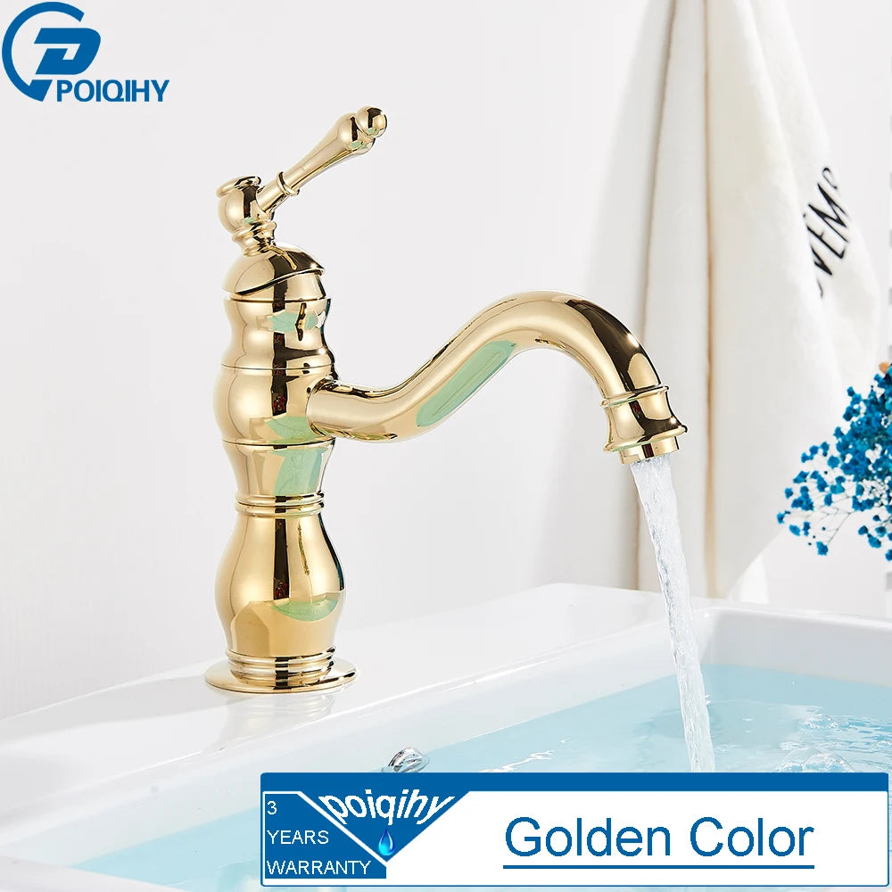 Antique Brass Basin Vessel Sink Faucet Deck Mounted One Hole Cold Hot Water Cold Hot Mixer Tap Bathroom Faucet  1 Hole