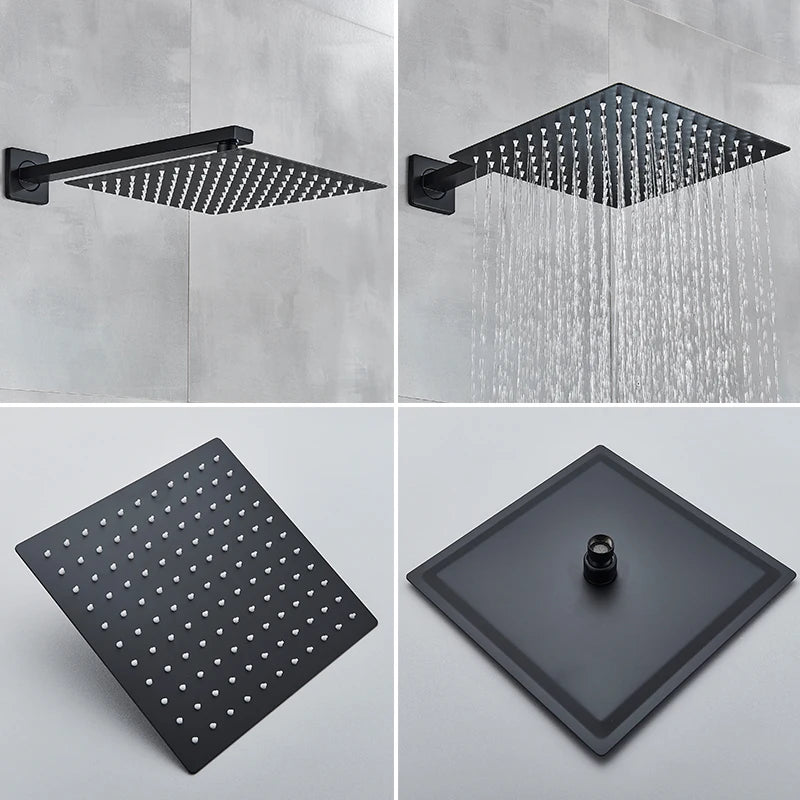 Black Shower Faucets System Bathroom Wall Mounted Rainfall Showerkit