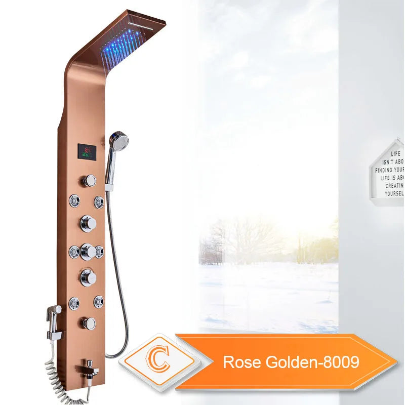 LED Light Bathroom Shower Panel Intelligent LCD Shower Column System with 6 Modes Rain Waterfall Massage Jet